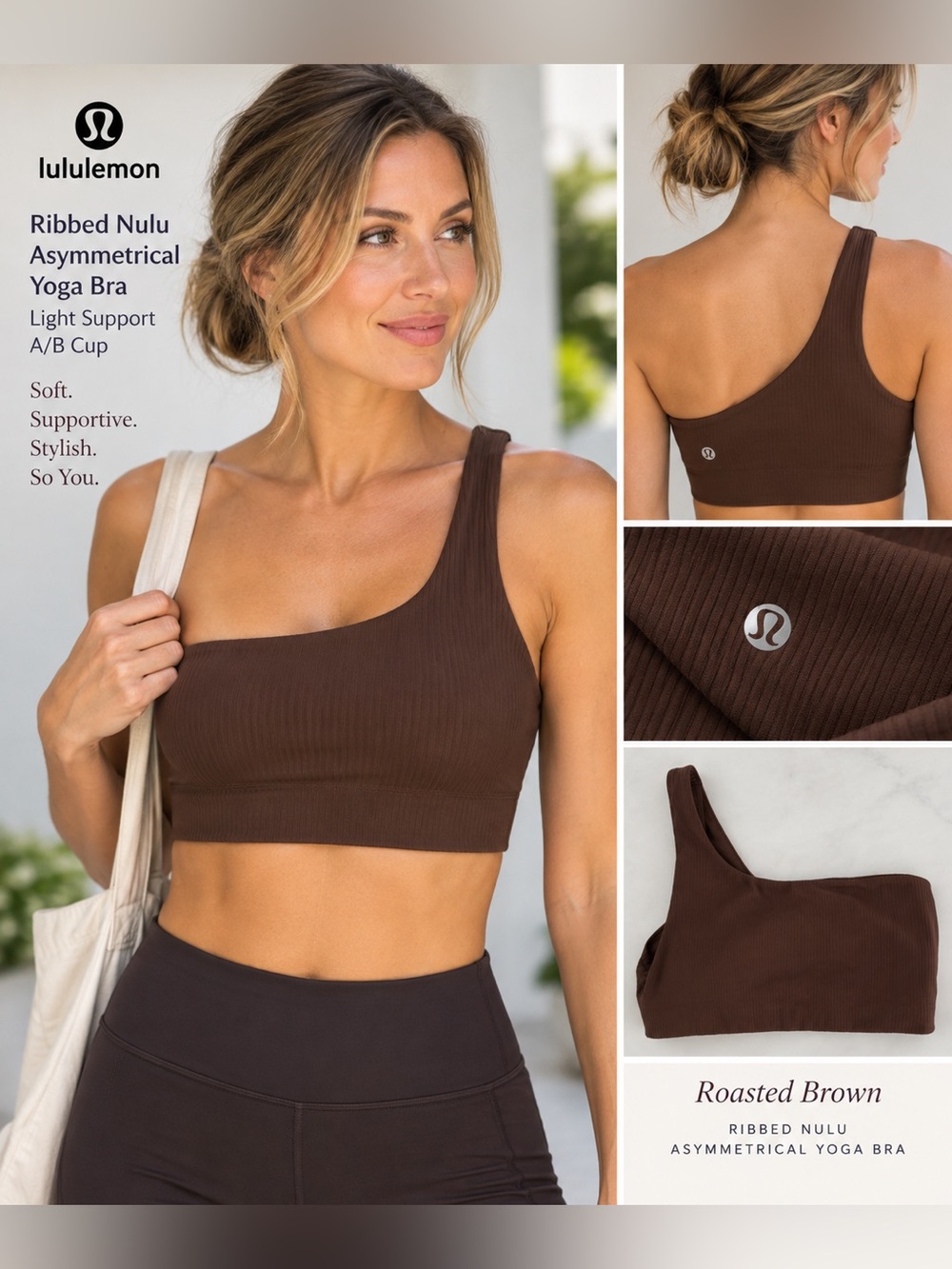 lululemon athletica Ribbed Nulu Asymmetrical Sports Bra - Roasted Brown